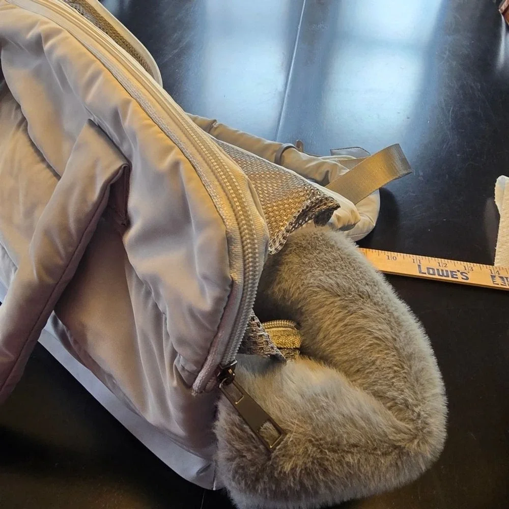 Symphony Pet Small Dog Handbag Carrier‎ Faux Fur Mesh Fabric Gray